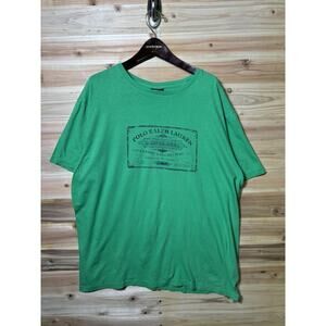 Vintage 90s Polo Ralph Lauren Graphic T Shirt Green Dungarees Single Stitch 2XL